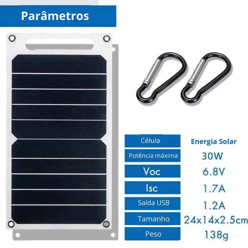 Painel Solar Com USB 30W - Á Prova D'Água - Xtrema Shop